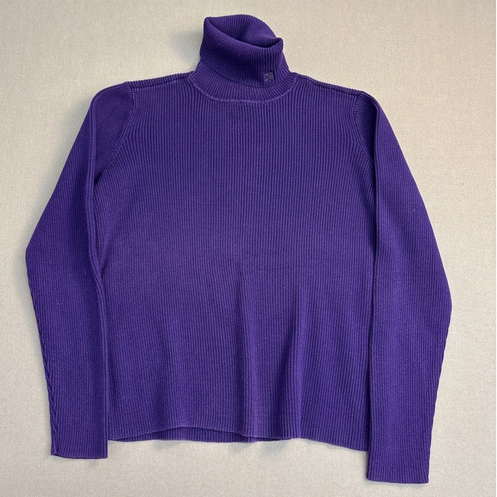 Lauren Ralph Lauren Purple Ribbed Turtleneck Sweater Womens Medium 100% Cotton